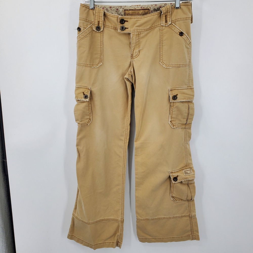Vintage Abercrombie & Fitch Khaki Low Rise Wide Leg Cargo Pants 6 Y2K Grunge 00s